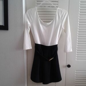 NWT A'gaci Elegant White And Black Belted Dress